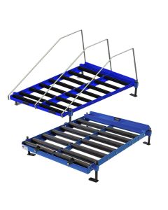 The Adjustable Height Battery Stand (BS-OF) provides a safe and durable storage location for forklift batteries. 