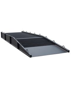 A 12-foot (3.6-meter) long ramp leads to a 20-foot (6-meter) long platform that is 2-feet (610 mm) high