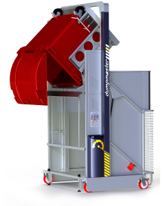 The MegaDumper is a heavy-duty industrial bin dumper for emptying large bins up to 1,323 pounds