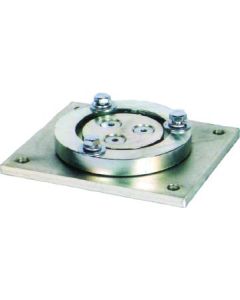 Pivot base for power cable reel. Designed for use when cable reel is mounted to the ceiling, to provide increased range of motion.