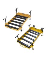 The Adjustable Battery Service Stand provides a convenient place to temporarily store an industrial battery during lift truck service.  Models available with and without the Dolly Handle and Casters combination.