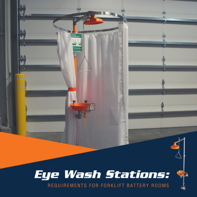 Forklift Eye Wash Station - Permanently plumbed for convenient operation.